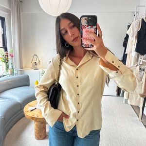 Yellow/Cream Button-Up Women's Top